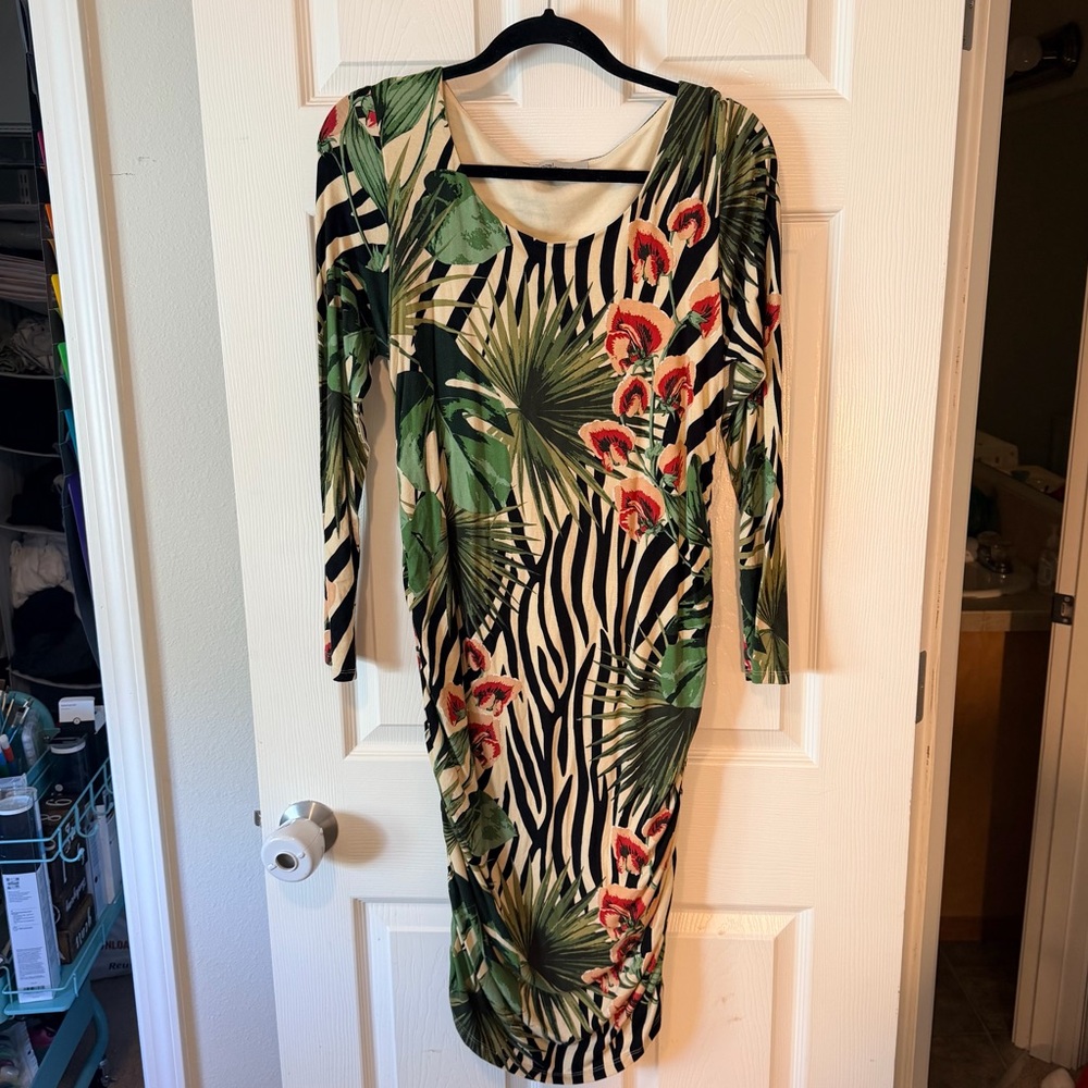 Nordstrom Tropical Maternity Bodycon Long Sleeve Dress Size Large